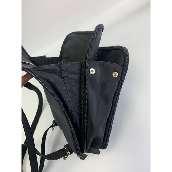 Vintage Nine West Mini Backpack Black Zip Around Rectangle Flat Snap Microfiber - Picture 13 of 15